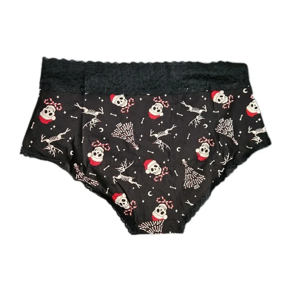 NWT TORRID Curve Sexy Brief Pantie 2X Black Lace Jersey Santa Skulls Candy Cane‎
